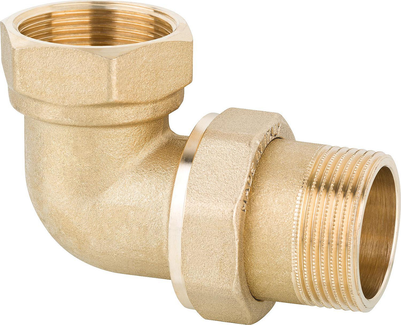 Winkelverschraubung messing DN32 (1 1/4") AGxIG PN10, flachdichtend mit Dichtung Winkelverschraubung messing DN32 (1 1/4") AGxIG PN10, flachdichtend mit Dichtung