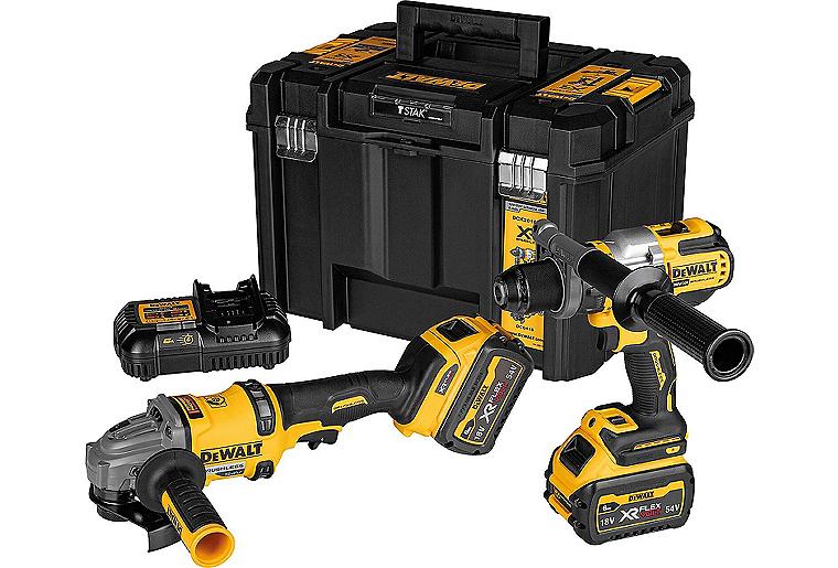 Akku-Set DeWalt 2-teilig inkl. Schlagbohrschrauber, Winkelschleifer, 2 x 6 Ah und Ladegerät