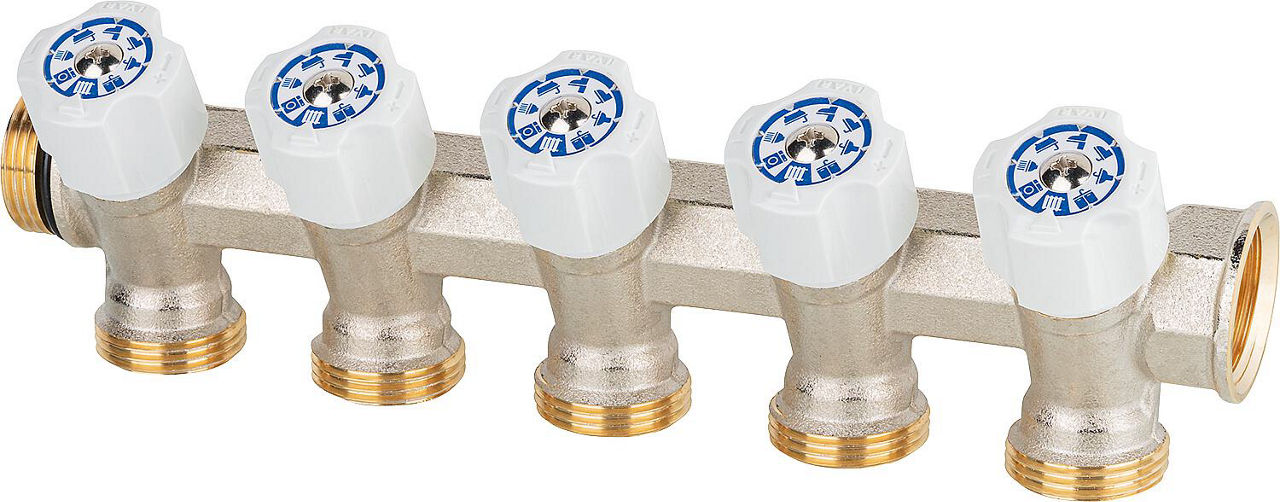 Trinkwasserverteiler 5-fach DN 20 (3/4") x Eurokonus, Easy Lock, DVGW geprüft Trinkwasserverteiler 5-fach DN 20 (3/4") x Eurokonus, Easy Lock, DVGW geprüft