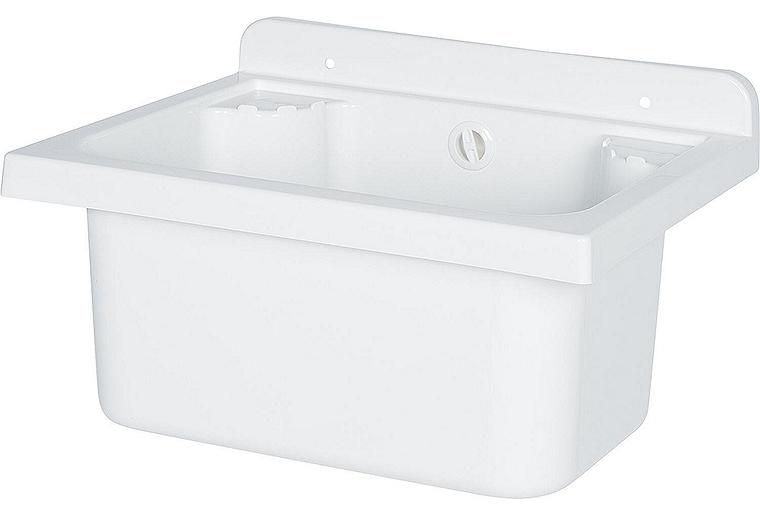 Ausgussbecken "Mini" Kunststoff weiß, mit Hahnbank, (BxT) 425x340mm Ausgussbecken "Mini" Kunststoff weiß, mit Hahnbank, (BxT) 425x340mm