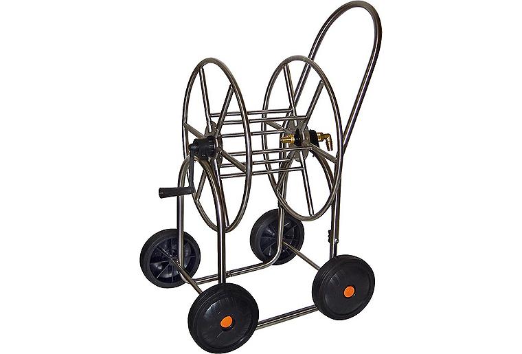 Schlauchwagen aus Edelstahl Verbindungselemente aus Messing Schlauchabgang 3/4" auf 4 Räder