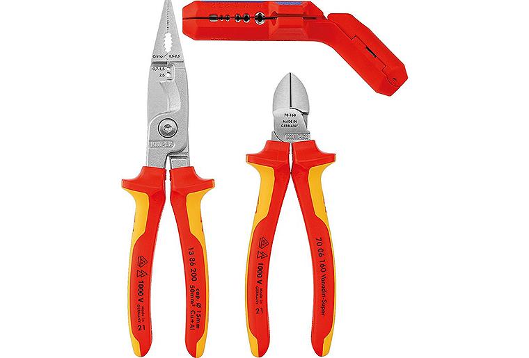 Zangen-Set KNIPEX 3-teilig best. aus Seitenschneider, Installationszange und Abmantler Zangen-Set KNIPEX 3-teilig best. aus Seitenschneider, Installationszange und Abmantler