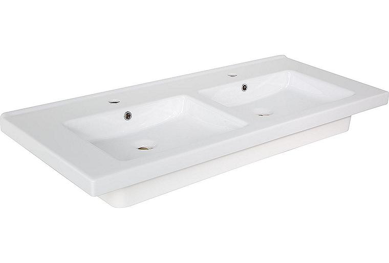 Doppelwaschtisch TRENDY BxHxT: 1210x155x510 mm 2 Hahnlöcher Keramik weiß Doppelwaschtisch TRENDY BxHxT: 1210x155x510 mm 2 Hahnlöcher Keramik weiß