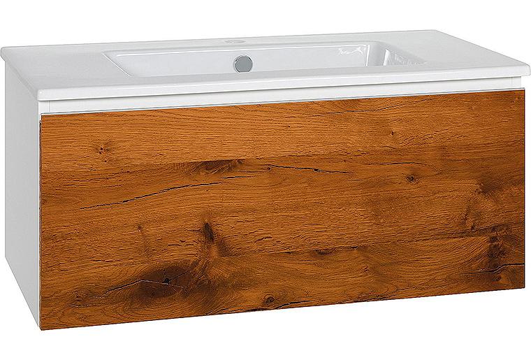 WTU + Keramik-WT ELA Korpus weiß smt - Front Eiche- Furnier dunkel, 910x420x510 mm WTU + Keramik-WT ELA Korpus weiß smt - Front Eiche- Furnier dunkel, 910x420x510 mm