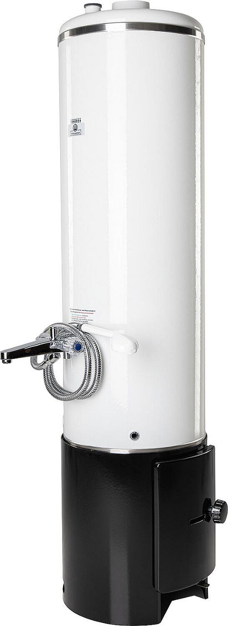Badeofen drucklos 100L Oberofen weiß, Unterofen schwarz mit Mischbatterie Badeofen drucklos 100L Oberofen weiß, Unterofen schwarz mit Mischbatterie