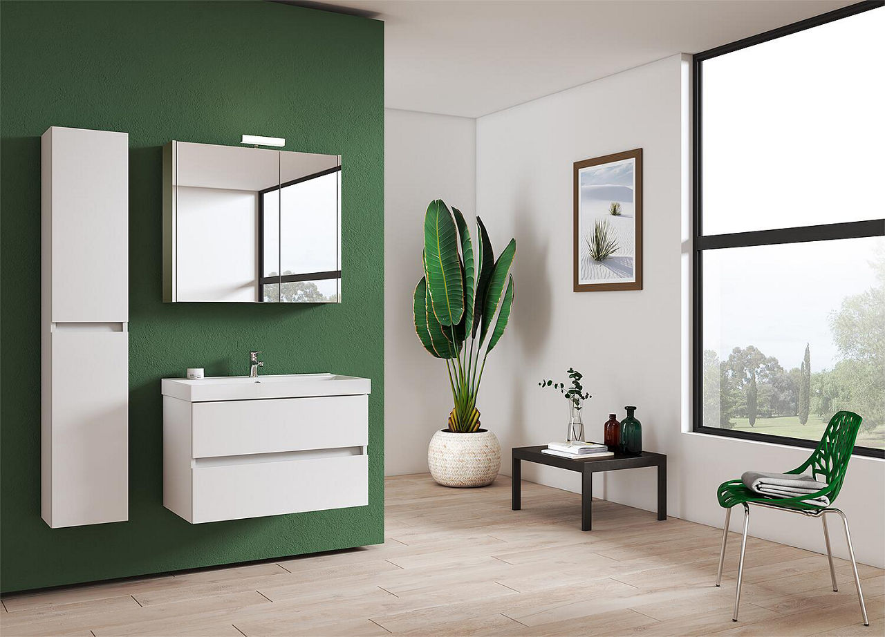 Badmöbel-Set Kora 2.0 weiß matt lackiert 2 Auszüge Breite 805 mm