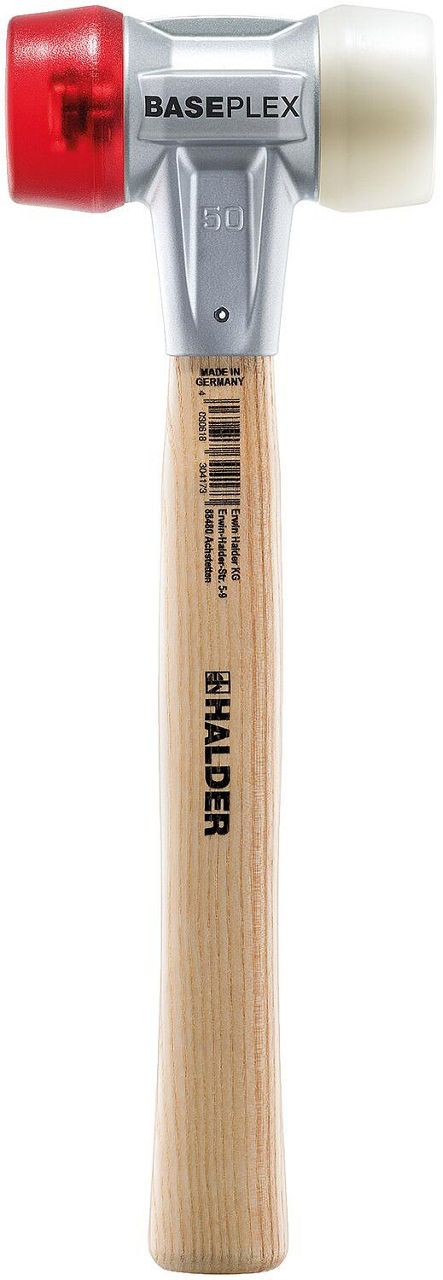 BASEPLEX-Schonhammer HALDER® mit Zinkdruckguss-Gehäuse und Holzstiel, Ø 30 mm, Nylon / Cellulosacetat