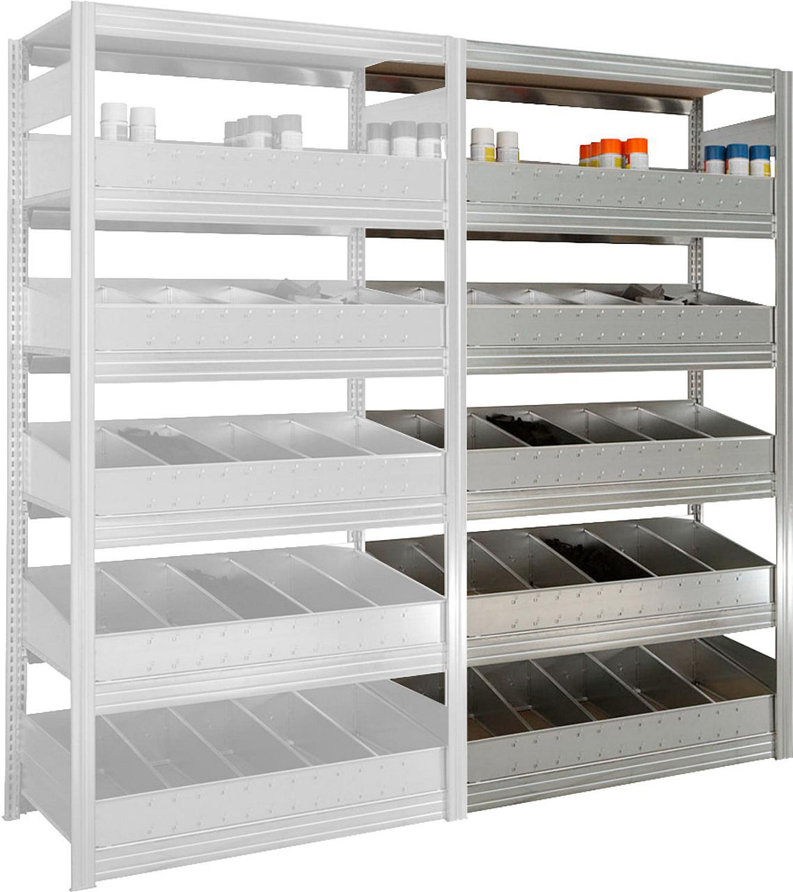 Kleinteile-Anbauregal BERT mit 5 Holzböden und Schüttensets HxBxT 2000x875x600mm Kleinteile-Anbauregal BERT mit 5 Holzböden und Schüttensets HxBxT 2000x875x600mm