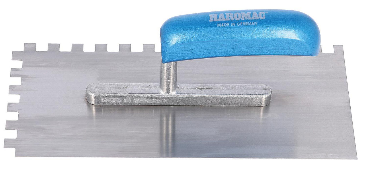 Glättekelle HAROMAC 10x10 gezahnt 280mm rostfrei blaues Heft