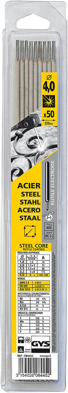 Stabelektrode Ø 4,0 mm für Stahl im Kunststoffblister, VPE = 50 Stück Stabelektrode Ø 4,0 mm für Stahl im Kunststoffblister, VPE = 50 Stück