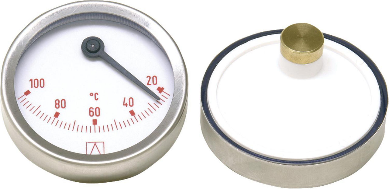 Bimetall-Thermometer D=63mm exzentrisch, 20-100°C, rot Bimetall-Thermometer D=63mm exzentrisch, 20-100°C, rot