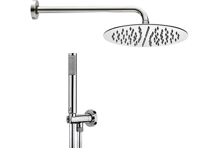 Aktions-Brause-Set: Kopfbrause rund Ø 250 mm Wandanschlussrohr 300 mm Handbrause Schlauch chrom Aktions-Brause-Set: Kopfbrause rund Ø 250 mm Wandanschlussrohr 300 mm Handbrause Schlauch chrom