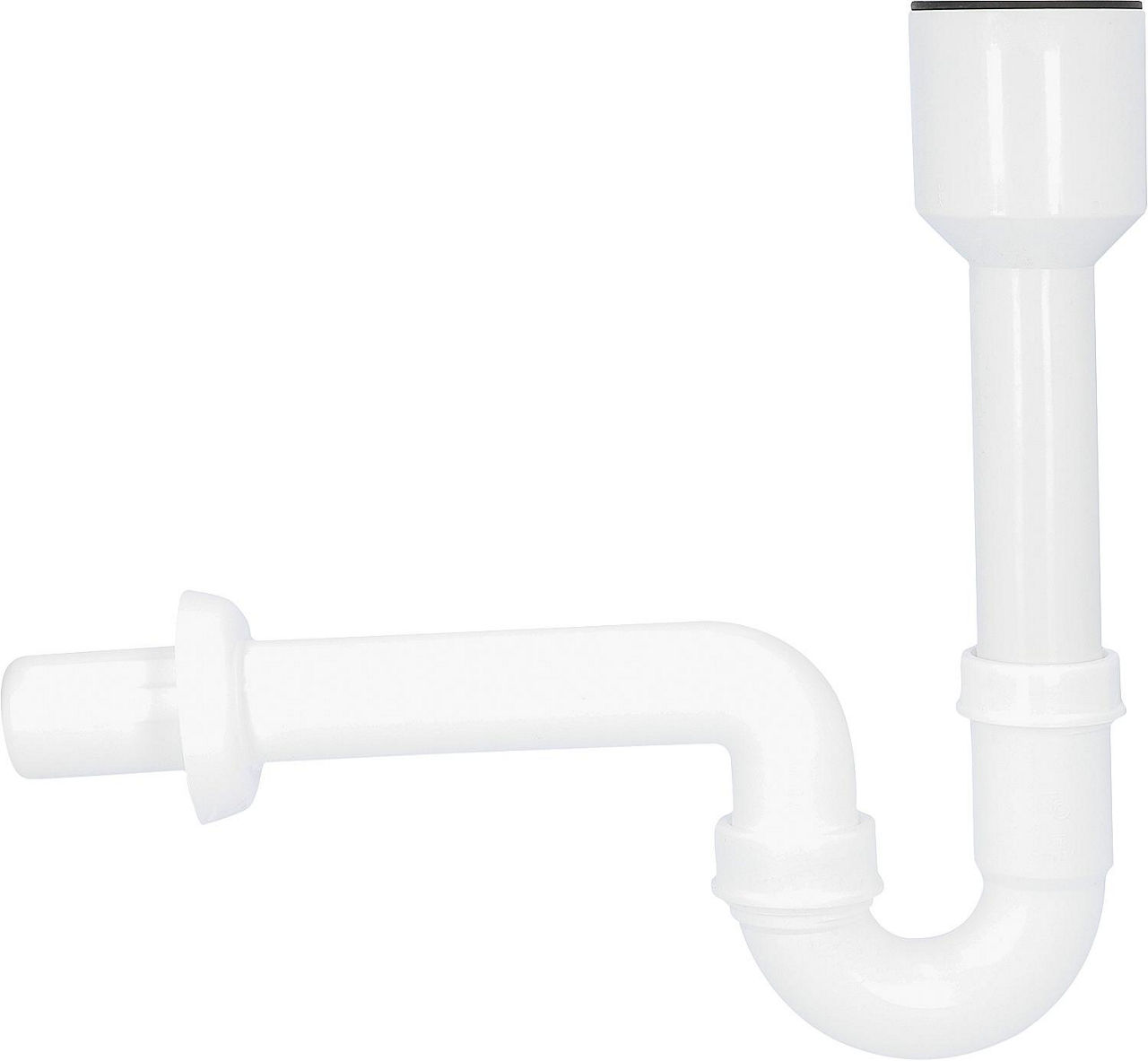 Siphon für Urinal/Ausgussbecken, 50x50mm, mit waagrechtem Abgang und Rosette Siphon für Urinal/Ausgussbecken, 50x50mm, mit waagrechtem Abgang und Rosette