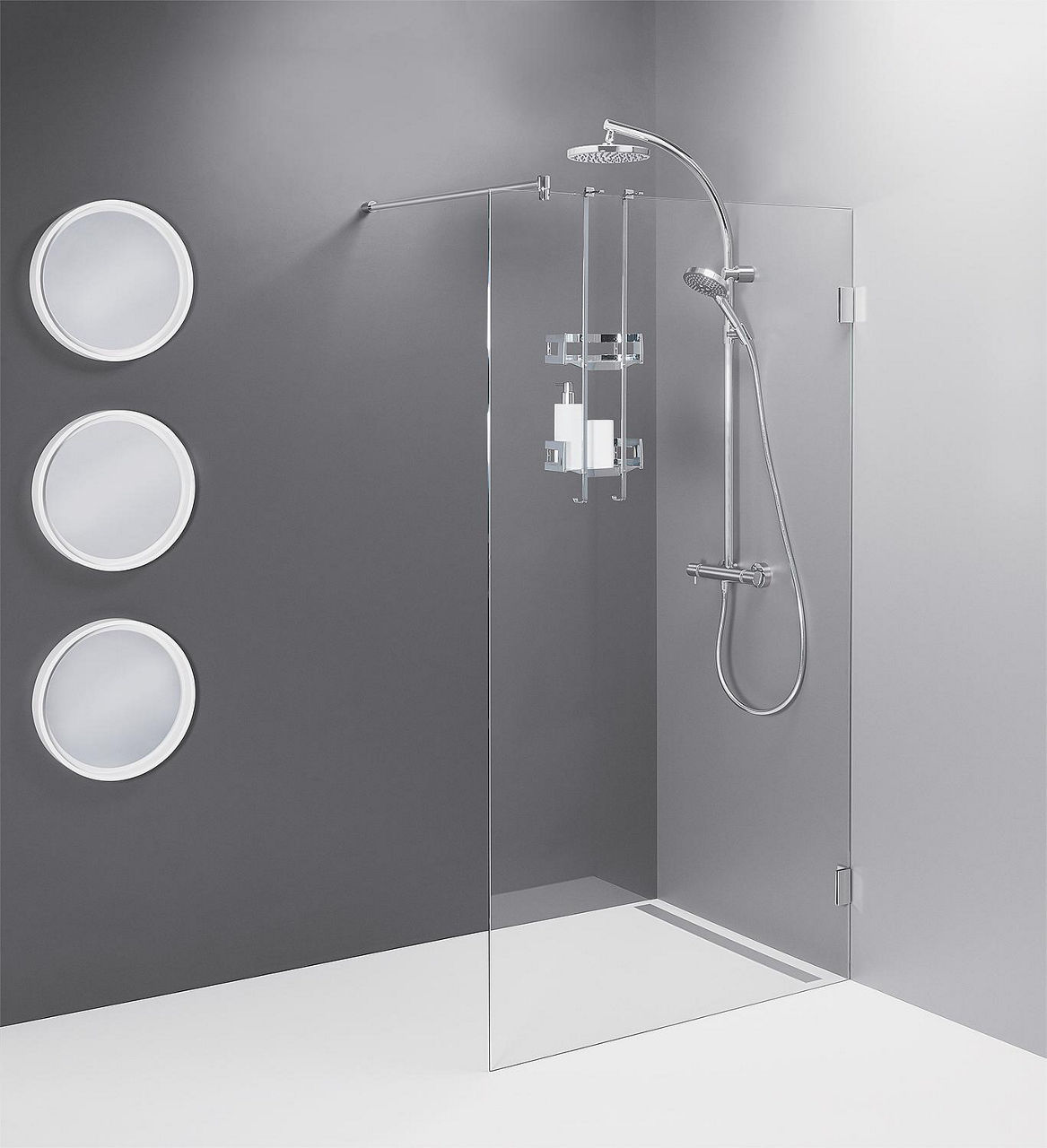 Walk-In Glasduschwand Eloqui mit Wandbeschlägen + Stabi.-Stange rund 680x2000x8 mm ESG mit ETC Walk-In Glasduschwand Eloqui mit Wandbeschlägen + Stabi.-Stange rund 680x2000x8 mm ESG mit ETC
