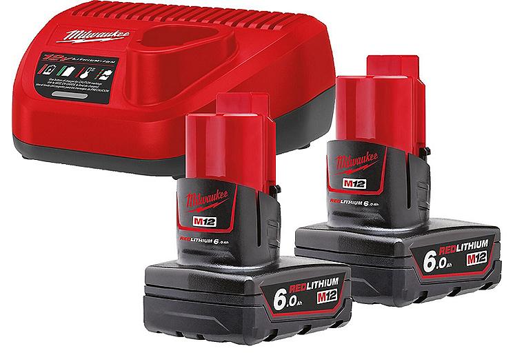 Akku-Set Milwaukee M12NRG-602, 12V mit 2x 6,0 Ah Akkus und Ladegerät