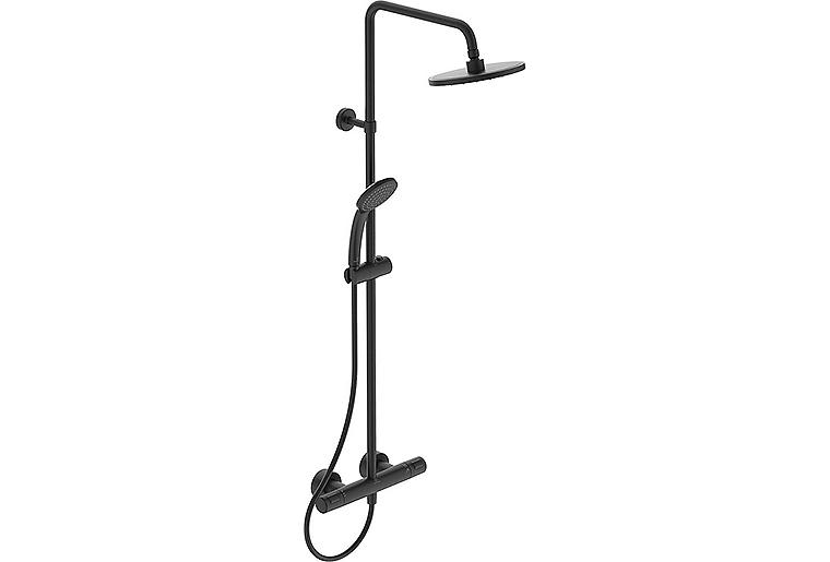 Brause-System Ideal Standard Ceratherm T25 Handbrause, Kopfbrause Ø 200 mm und Thermostat schwarz matt