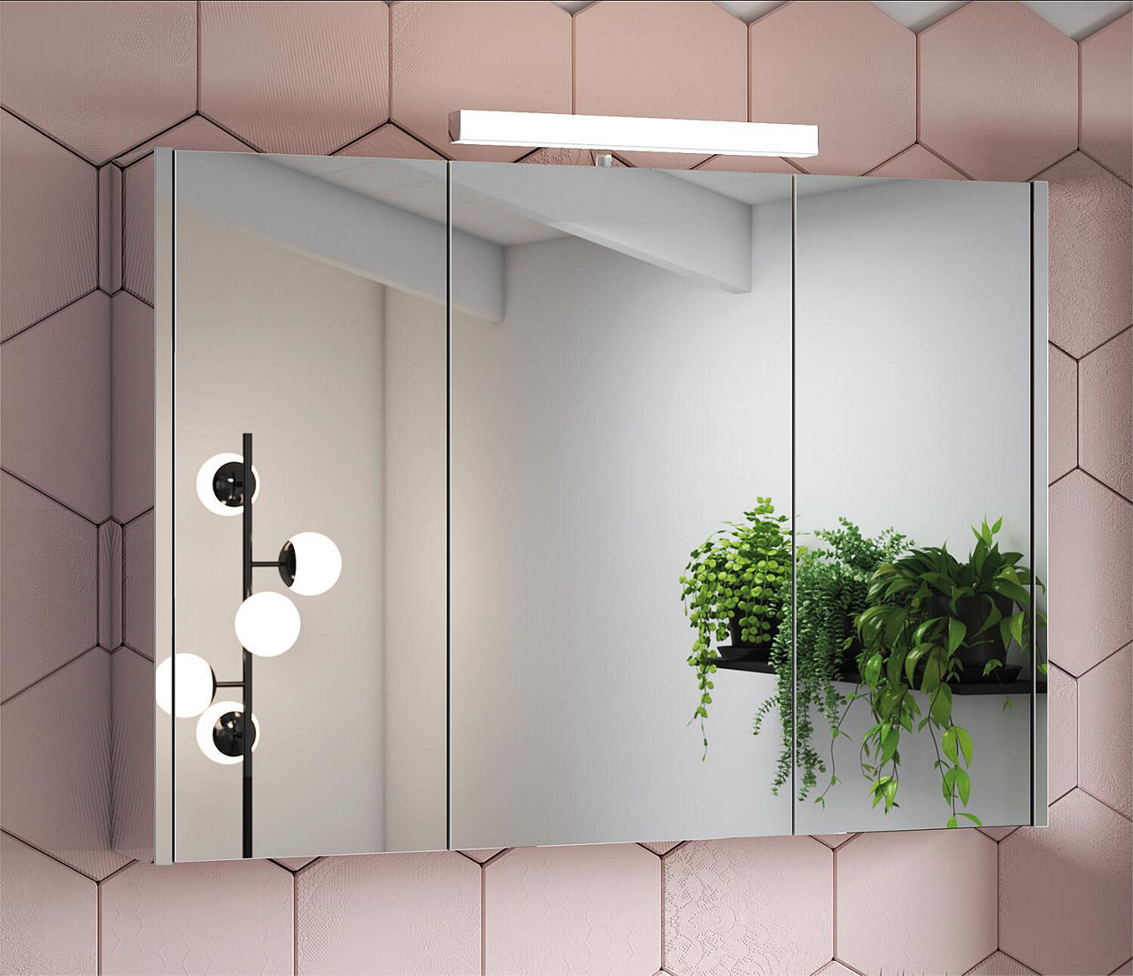 Spiegelschrank Vikja mit LED -Beleuchtung, 3 Türe, seitlich verspiegelt 1000x700x155 mm Spiegelschrank Vikja mit LED -Beleuchtung, 3 Türe, seitlich verspiegelt 1000x700x155 mm
