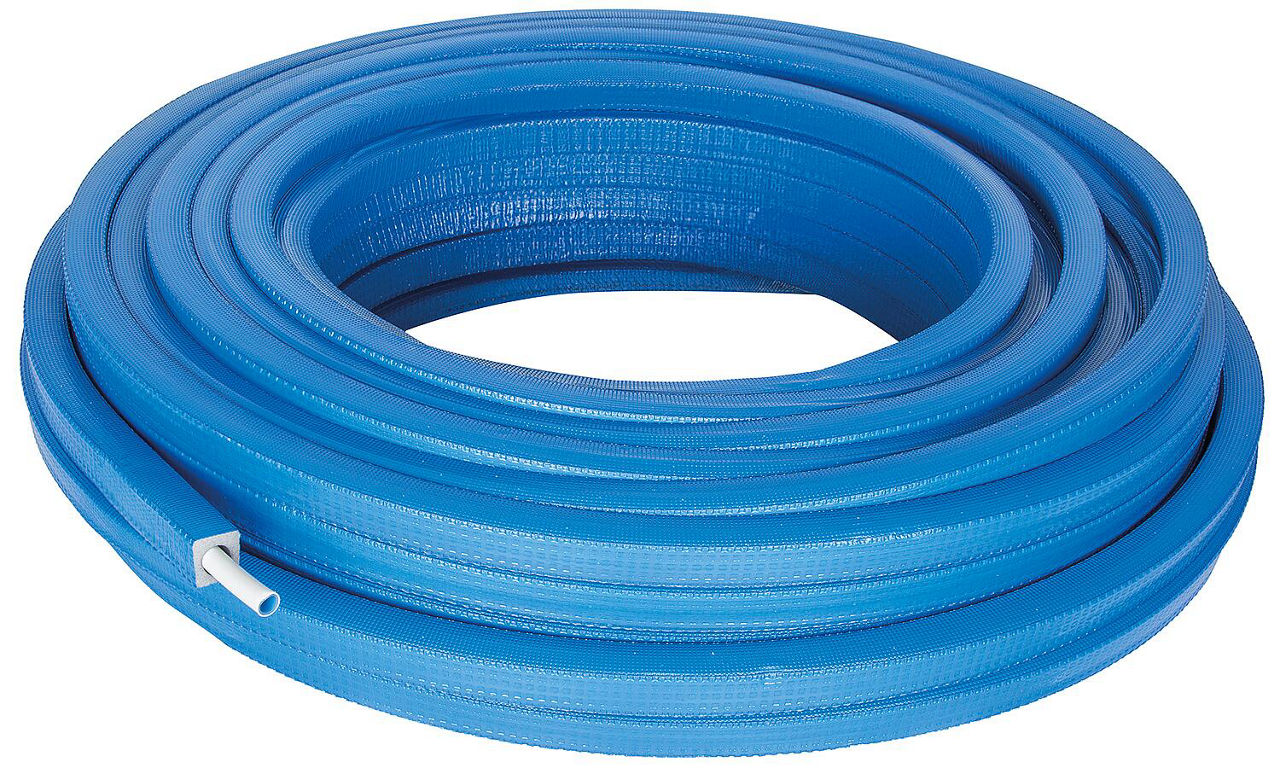 Uponor Uni Pipe PLUS weiß vorgedämmt DHS9, Ø16mm x 2,0mm, blau, Länge 75m