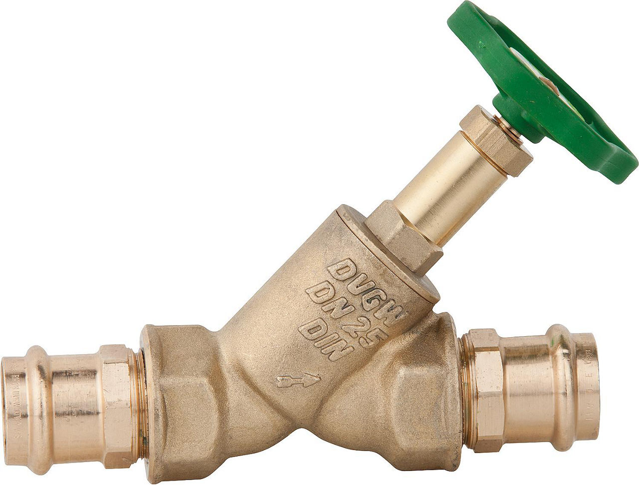 Freistromventil ohne Entleerung, nichtsteigende Spindel 1528 DN 25, 28 mm Pressanschluss V-Kontur Freistromventil ohne Entleerung, nichtsteigende Spindel 1528 DN 25, 28 mm Pressanschluss V-Kontur