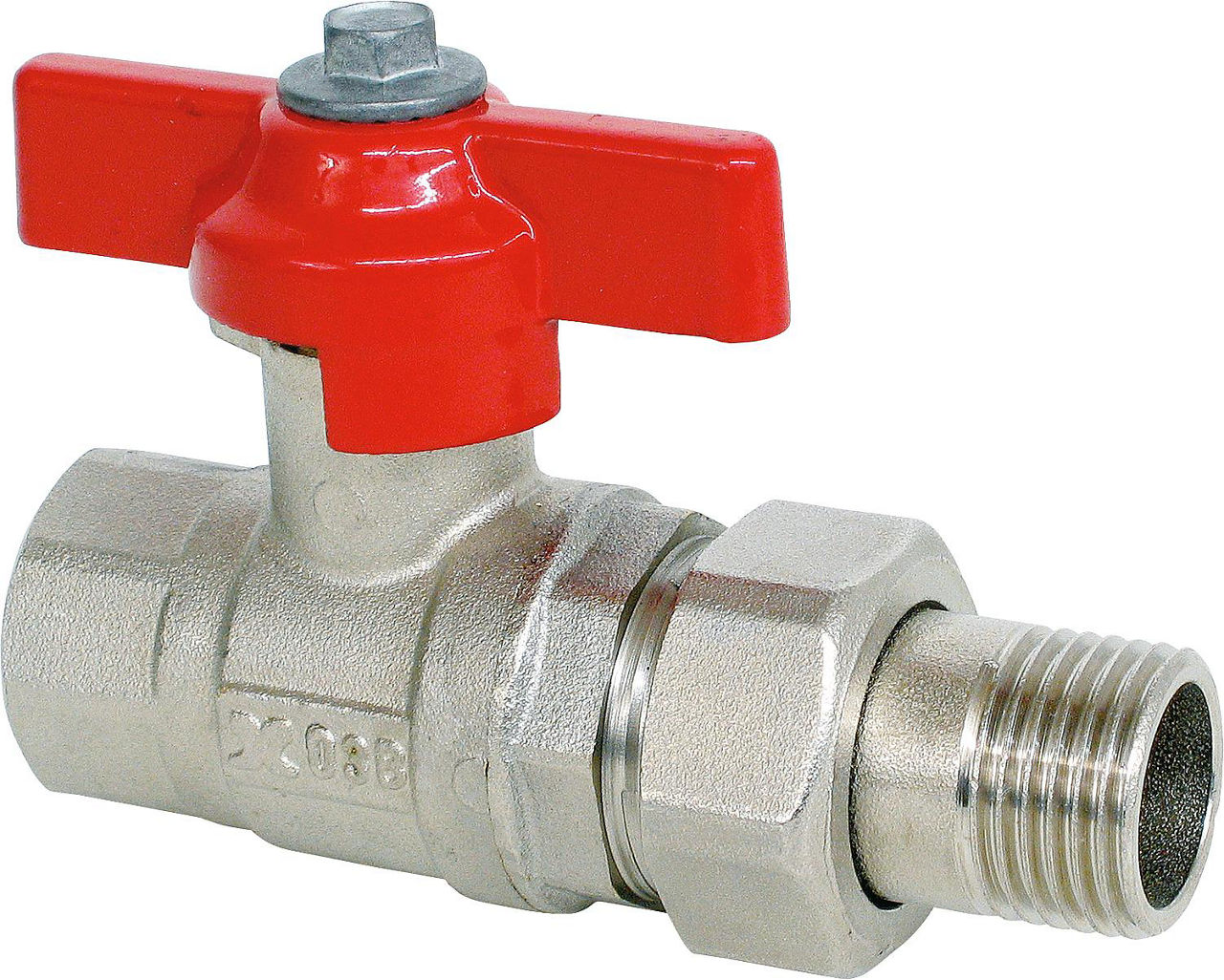 Kugelhahn m.Flügelgriff 1/2"IG x 1/2"Verschraub.AG Messing vernickelt PN 16