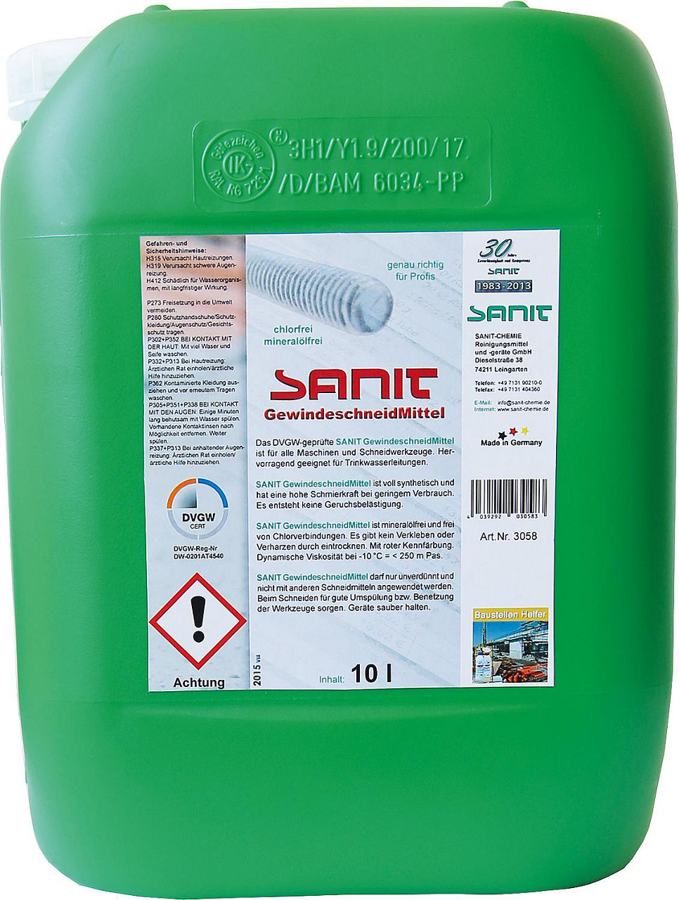 GewindeschneidMittel (DVGW) SANIT-CHEMIE 10l Kanister