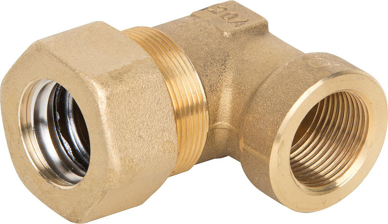 Verschraubung für Spiralrohr DN32x11/4"IG-Bogen,Messing, mit Graphitdichtung Verschraubung für Spiralrohr DN32x11/4"IG-Bogen,Messing, mit Graphitdichtung