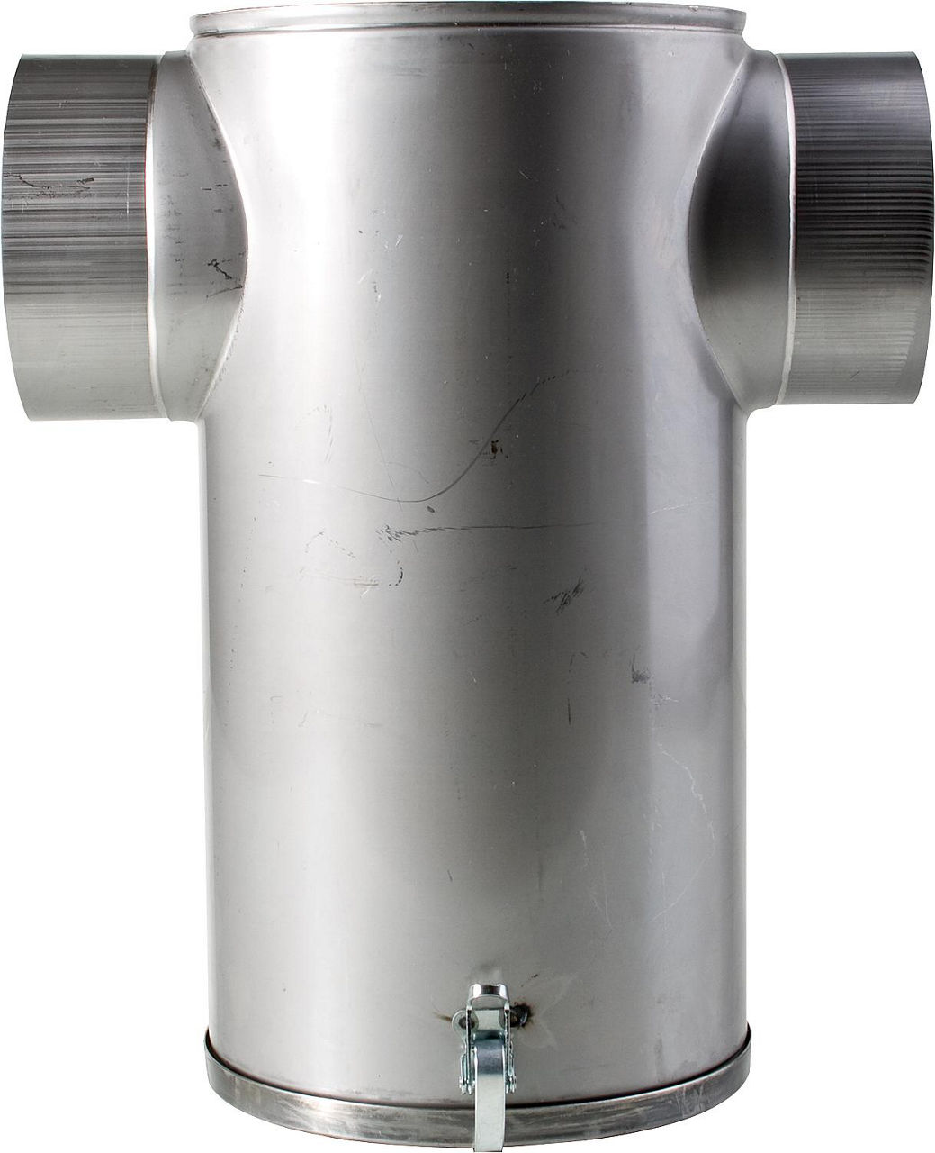 Schalldämpfer Edelstahl T-Form mit abnehmbarer Bodenplatte 130 mm Anschlussstutzen Schalldämpfer Edelstahl T-Form mit abnehmbarer Bodenplatte 130 mm Anschlussstutzen