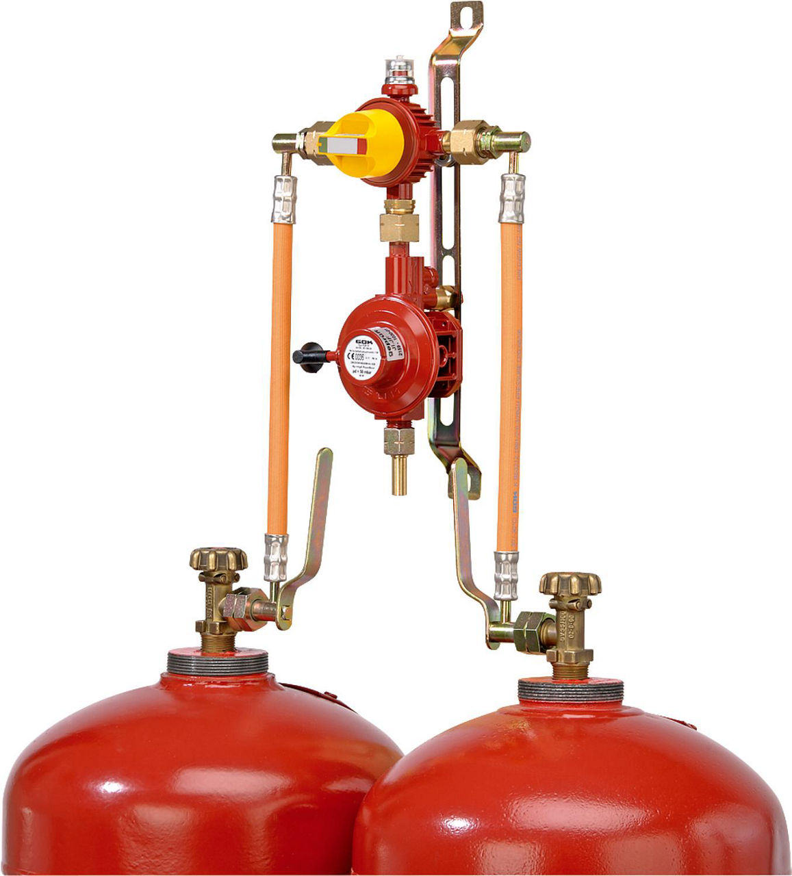 Vierflaschenanlage Autom.Zuschaltvent.4kg/h 50mbar für Flaschen 33kg Vierflaschenanlage Autom.Zuschaltvent.4kg/h 50mbar für Flaschen 33kg