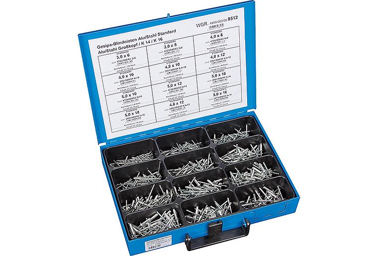 Sortimentskoffer Blindnieten Alu/Stahl 550-teilig im Blechkasten
