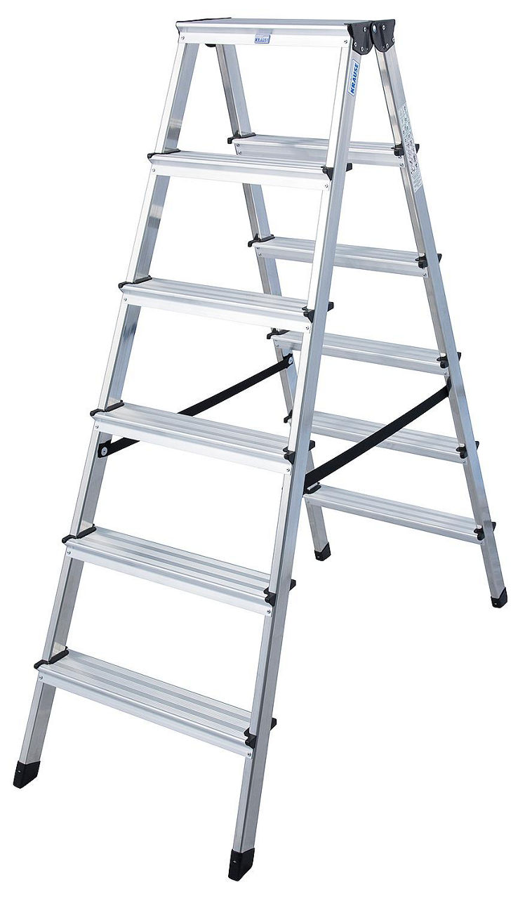 Stufen-Doppel-Leiter Arb.Höhe 2,85 Standhöhe 0,86 Länge 1,41 2x6 Stufen Stufen-Doppel-Leiter Arb.Höhe 2,85 Standhöhe 0,86 Länge 1,41 2x6 Stufen