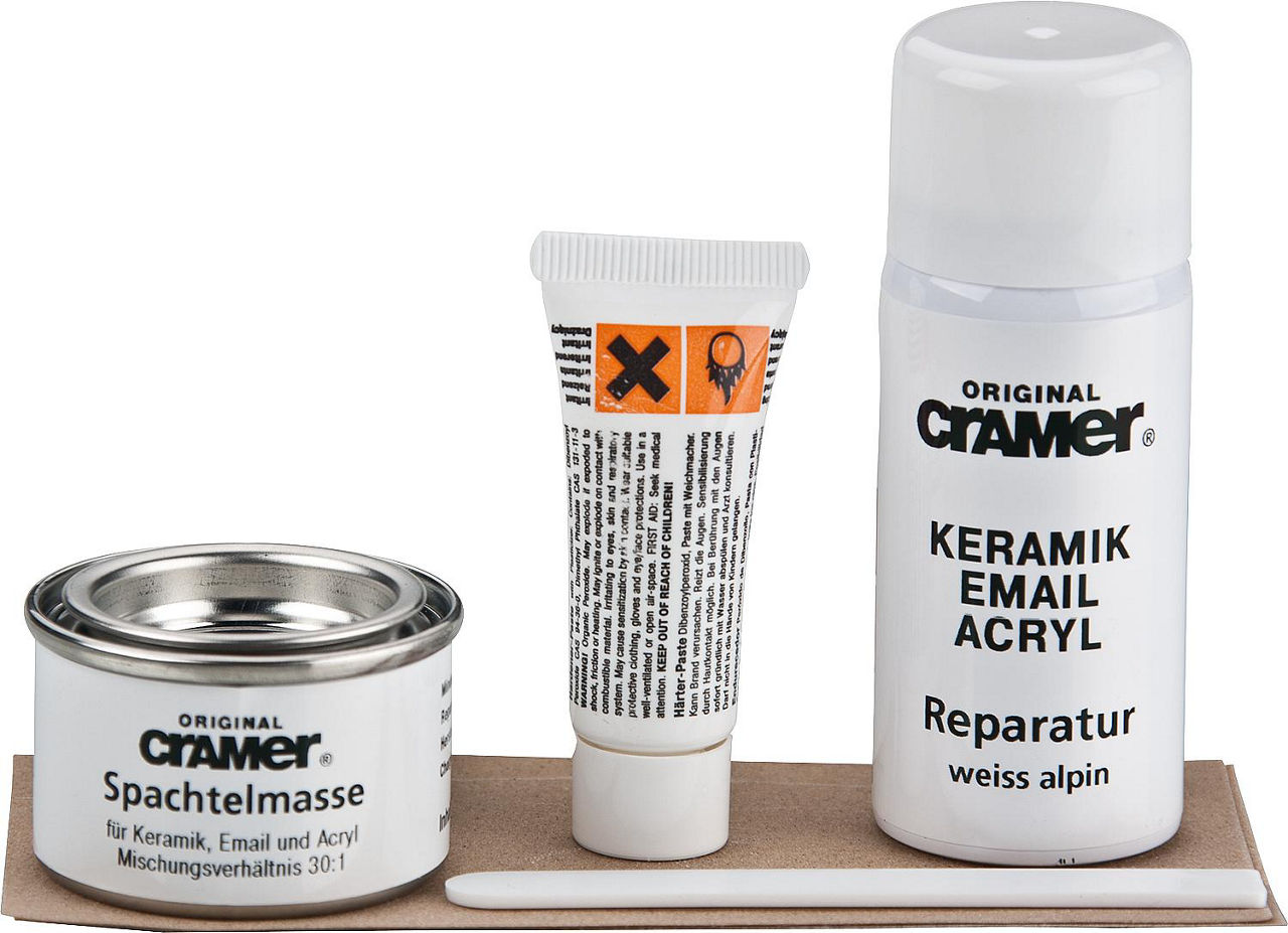 Reparatur-Set weiß, Zubehör: Spachtelmasse 30g, Spachtel- Härter 8g, Email-Spray Reparatur-Set weiß, Zubehör: Spachtelmasse 30g, Spachtel- Härter 8g, Email-Spray