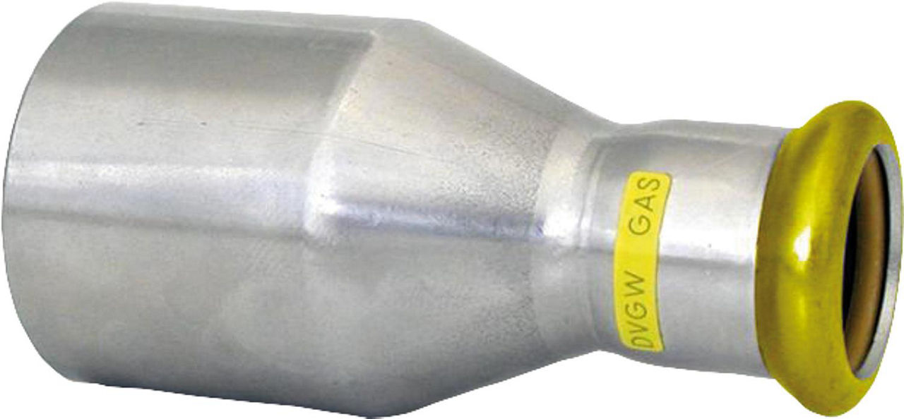 Edelstahl Pressfitting Gas Übergangsstück, 22 x 15 (a/i), M-Kontur Edelstahl Pressfitting Gas Übergangsstück, 22 x 15 (a/i), M-Kontur
