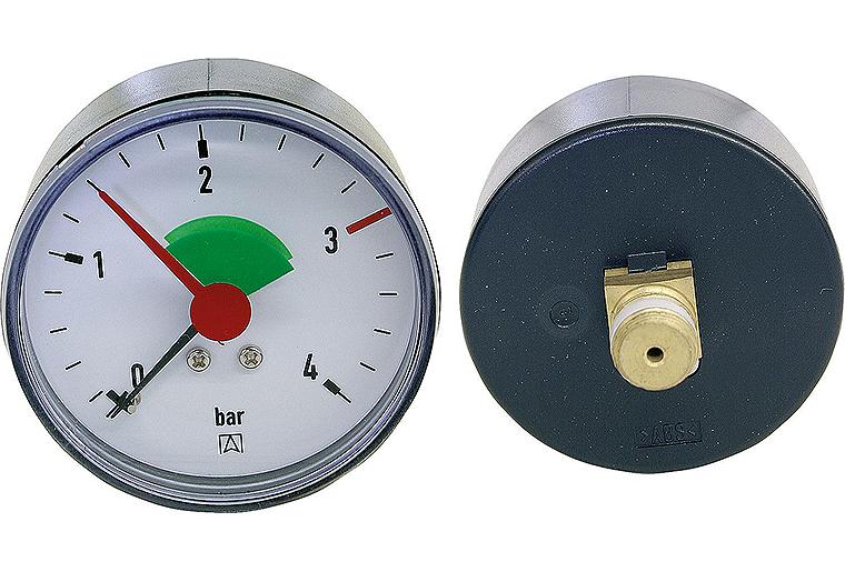 Heizungsmanometer axial 63 mm durch, 1/4" mit selbstdicht. Teflonring
