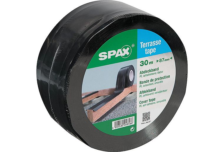Terrassenklebeband SPAX zum Schutz der Holzkonstruktion B=87mm, L=30m, Stärke 0,5mm Terrassenklebeband SPAX zum Schutz der Holzkonstruktion B=87mm, L=30m, Stärke 0,5mm