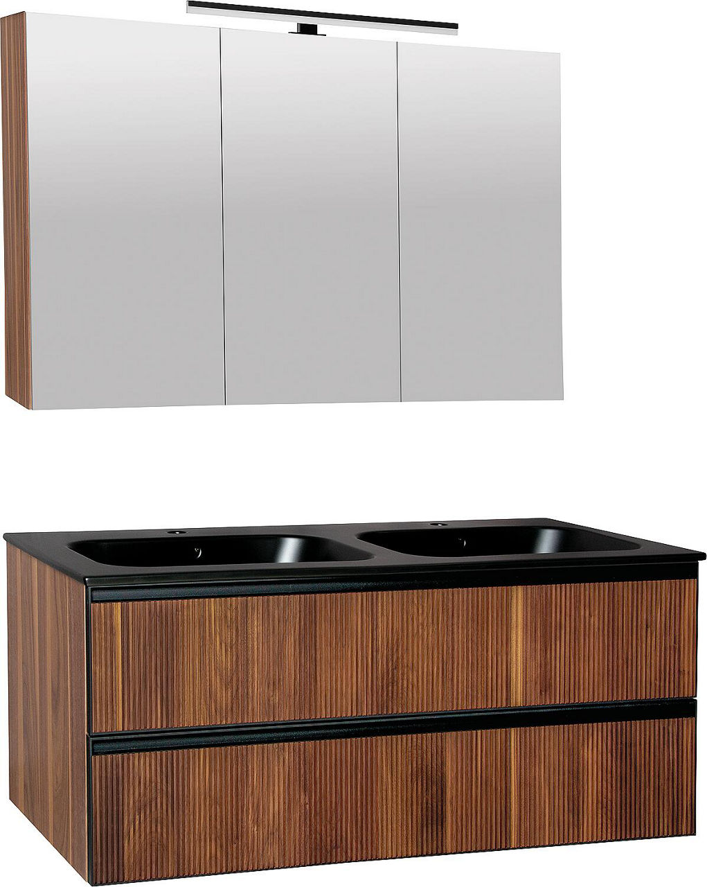 Badmöbel-Set Benaro m. Spiegelschrank, Nussbaum, 2 Auszüge, Breite 1210mm