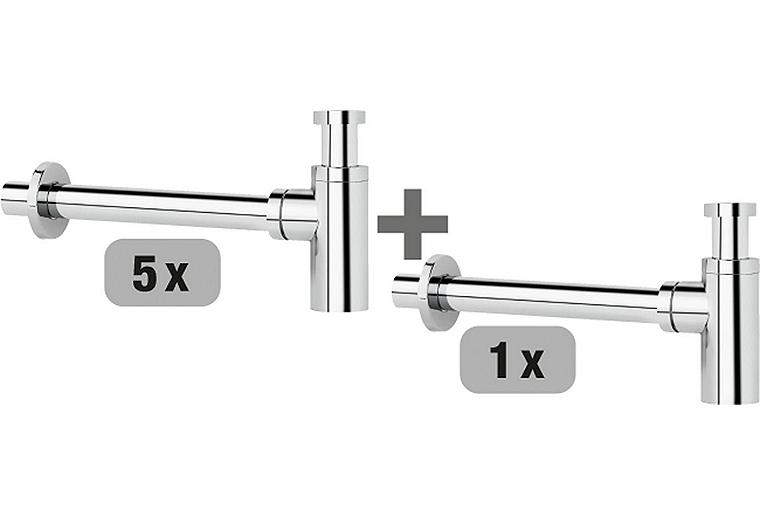 Aktions-Set: 5x Design-Geruchsverschluss Messing verchromt DN 32 (1 1/4") x 32 mm + 1x Gratis Aktions-Set: 5x Design-Geruchsverschluss Messing verchromt DN 32 (1 1/4") x 32 mm + 1x Gratis