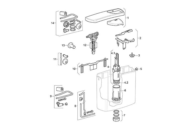 Konsole mit Betätigungshebel für AP 140 1-Mengen Spülkasten