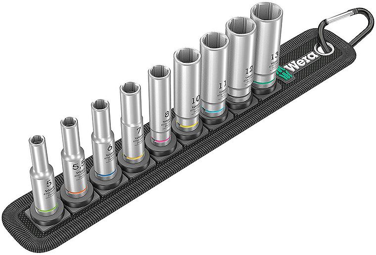Satz Steckschlüsseleinsatz WERA 9-teilig 1/4", 6-kant, SW 5,0 - 13,0, lang