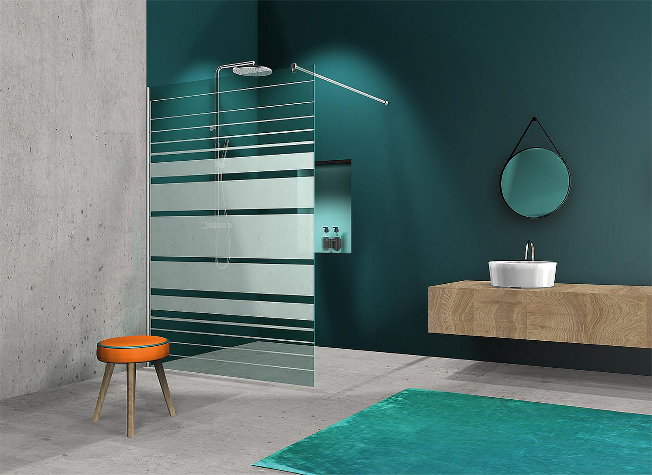 Walk-In Glasduschwand Edyla 2.0 mit Wandprofil + Stabi.-Stange rund 1380x2000x8 mm ESG mit ETC