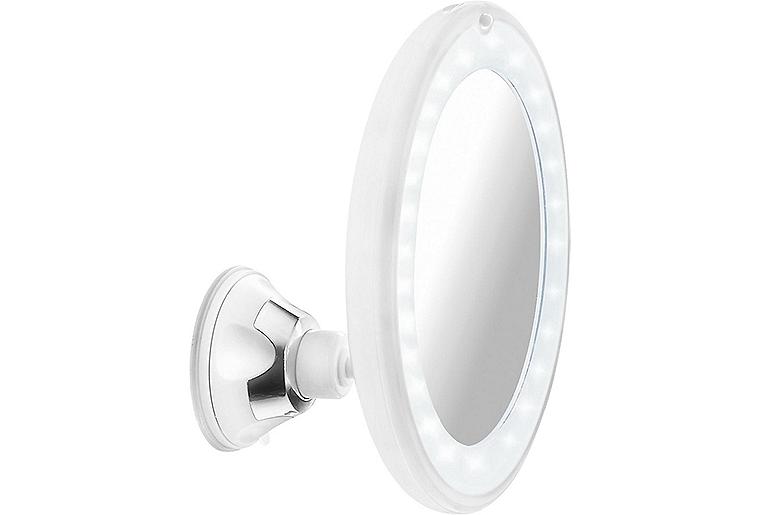 Wandkosmetikspiegel Enian mit LED-Beleuchtung mit Sauger 5-fache Vergrößerung Ø 125 mm