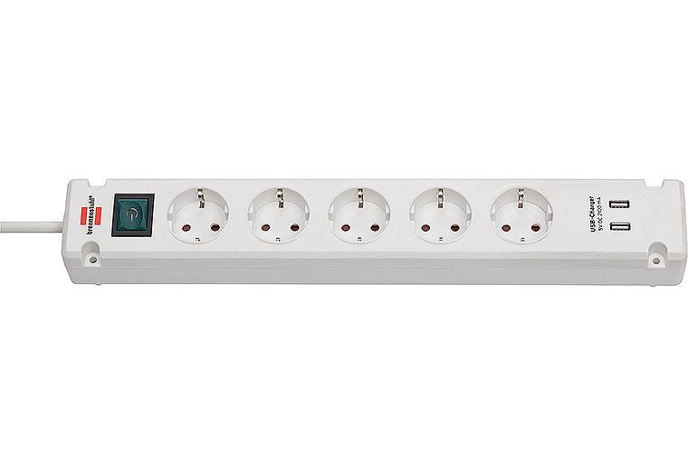 5-fach Steckdose mit 2 USB Ladebuchsen und Kontrollschalter Farbe: weiß, 3m 5-fach Steckdose mit 2 USB Ladebuchsen und Kontrollschalter Farbe: weiß, 3m