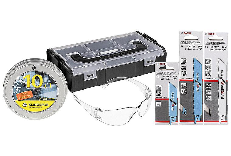 Säbelsägeblätter- und Trennscheiben-Set 26-teilig mit Schutzbrille in L-Boxx Mini