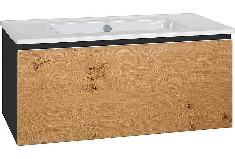 WTU + Keramik-WT ELA Korpus schwarz smt - Front Eiche Furnier hell, 910x420x510 mm WTU + Keramik-WT ELA Korpus schwarz smt - Front Eiche Furnier hell, 910x420x510 mm