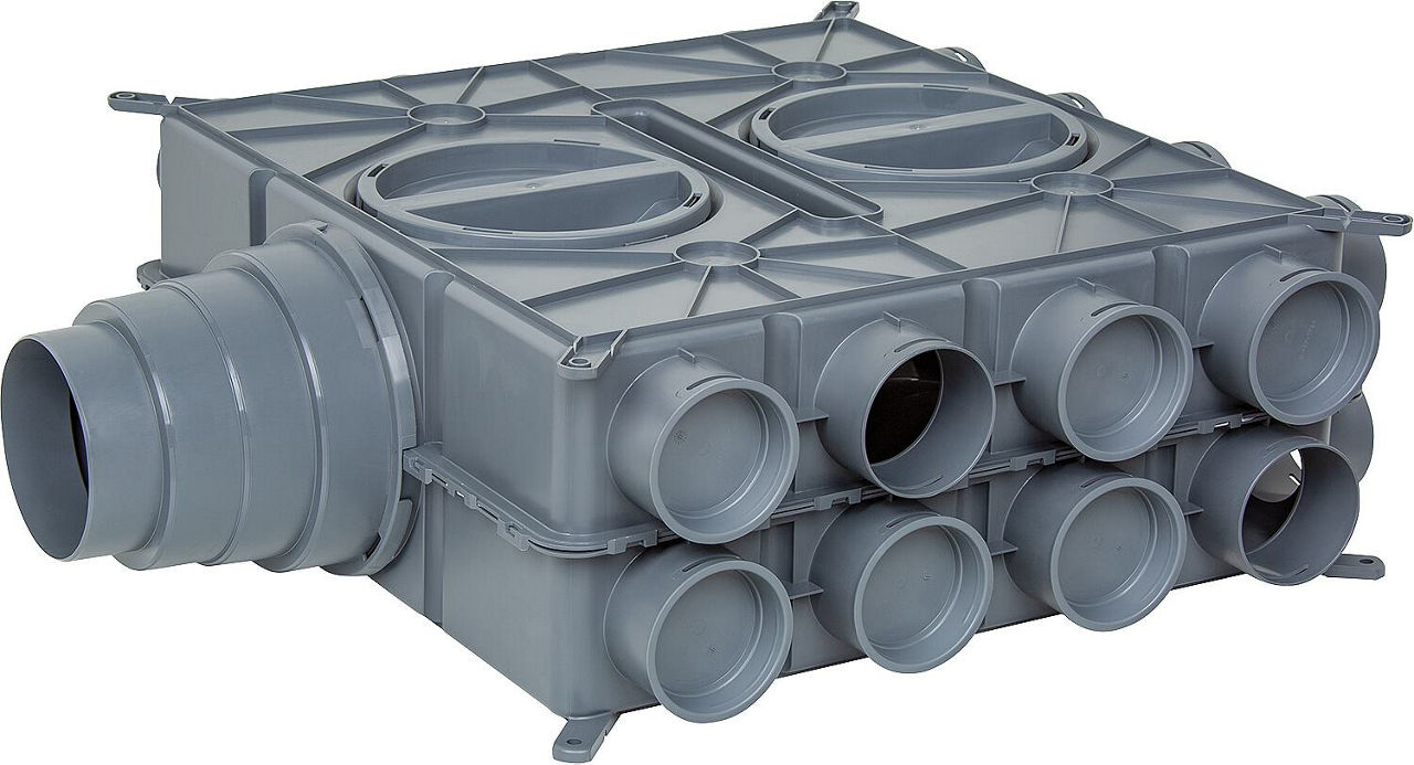 Luftverteiler Wolf, DN 125 - DN 180, 24 Anschlüsse DN 75 und 12 Verschlusskappen, 2577597 Luftverteiler Wolf, DN 125 - DN 180, 24 Anschlüsse DN 75 und 12 Verschlusskappen, 2577597