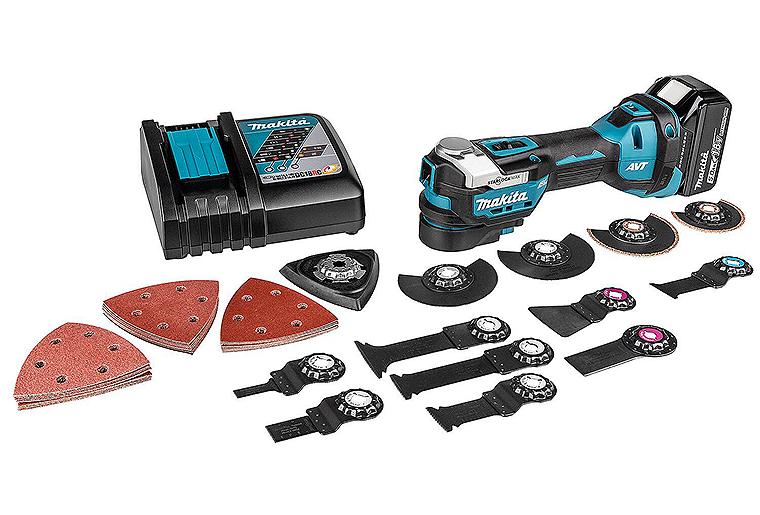 Akku-Multifunktionswerkzeug Makita 18V DTM52T1JX2, 1x 5,0 AH Akku und Ladegerät, inkl. 44-teiliges Zubehör Akku-Multifunktionswerkzeug Makita 18V DTM52T1JX2, 1x 5,0 AH Akku und Ladegerät, inkl. 44-teiliges Zubehör