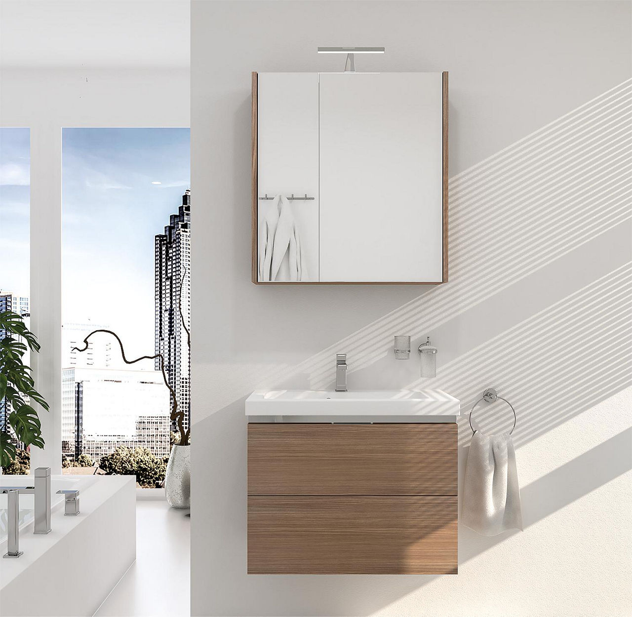 Badmöbel-Set EOLA Eiche Khaki, Breite 700mm 2 Auszüge