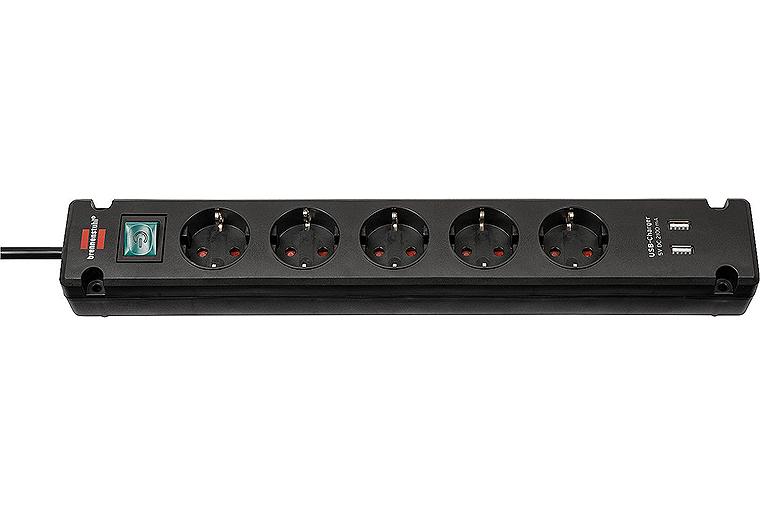 5-fach Steckdose mit 2 USB Ladebuchsen und Kontrollschalter Farbe: schwarz, 3m 5-fach Steckdose mit 2 USB Ladebuchsen und Kontrollschalter Farbe: schwarz, 3m