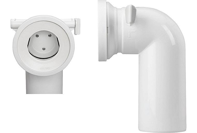 WC-Anschlussbogen aus PP DN 100, 90° mit verriegelbarer Rattensperre WC-Anschlussbogen aus PP DN 100, 90° mit verriegelbarer Rattensperre