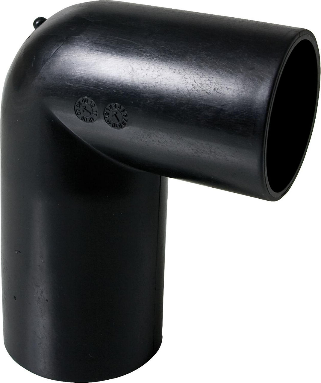 Bogen reduziert 90° PEHD verlängerter Schenkel, D = 56/50 mm, DN = 56/50 mm Bogen reduziert 90° PEHD verlängerter Schenkel, D = 56/50 mm, DN = 56/50 mm