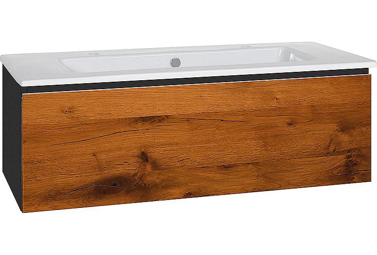 WTU + Keramik-WT ELA Korpus schwarz smt-Front Eiche Furnier dunkel,1210x420x510 mm WTU + Keramik-WT ELA Korpus schwarz smt-Front Eiche Furnier dunkel,1210x420x510 mm